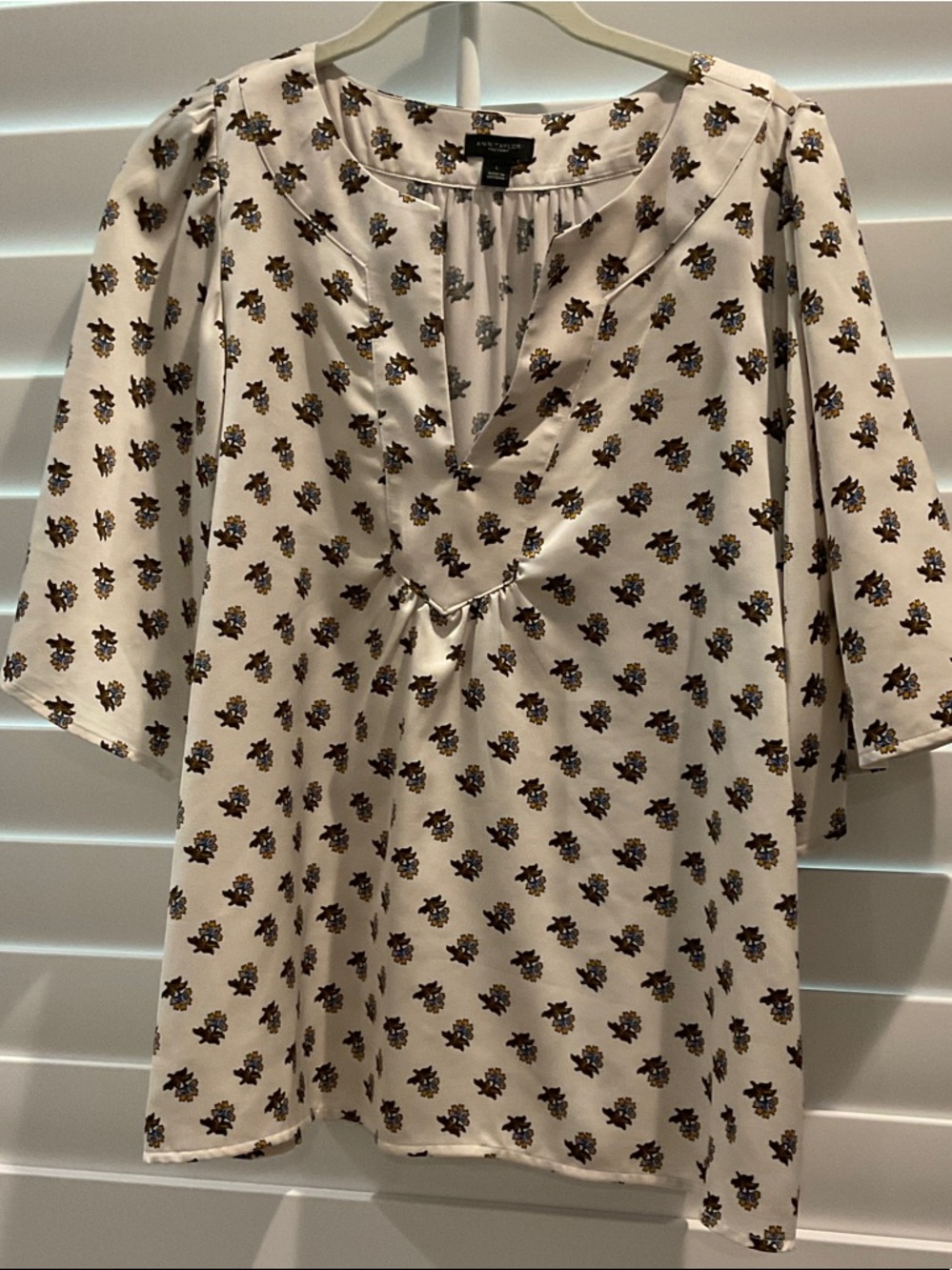 Ann Taylor Cream Blouse with Petite Floral Print
